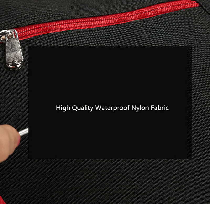 Close-up of the Waterproof Lightweight Football Backpack showing high-quality waterproof nylon fabric with red zipper detail.